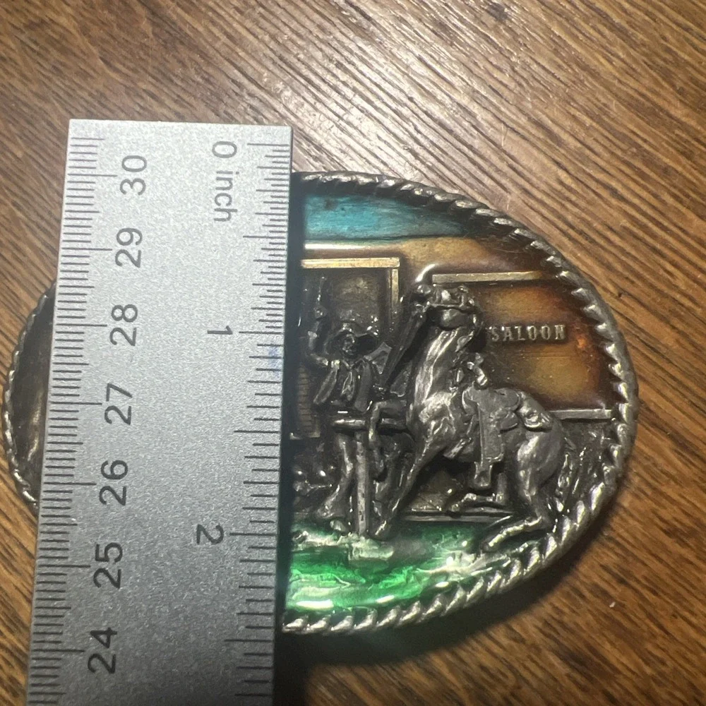 Vintage 1983 Cowboys Belt Buckle Bergamot Brass Works J-146   Horse Made In USA